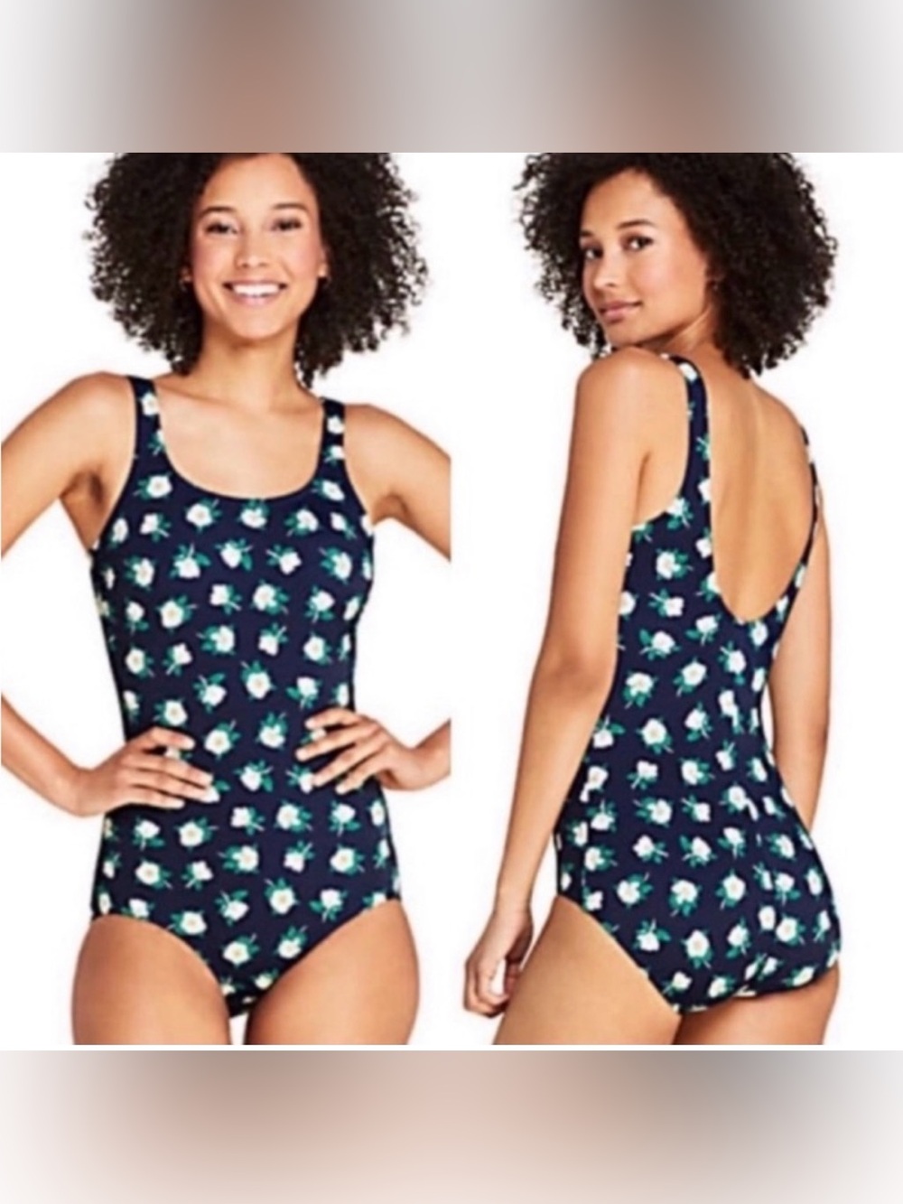 Draper James x Lands End Navy One-Piece Swimwear with White Floral Detail